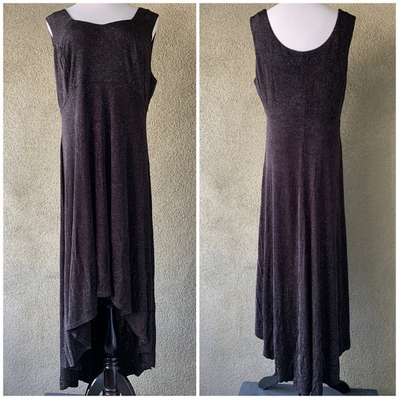 🔥5/$20🔥 “Onyx Nite” Black Sparkle High Low Midi-Dress size 20 - Picture 2 of 12